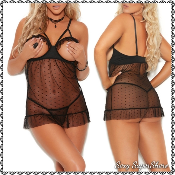 📸FLASH SALE!⚡🆕🌚Dotted Mesh Cupless Lingerie Babydoll - Picture 2 of 4